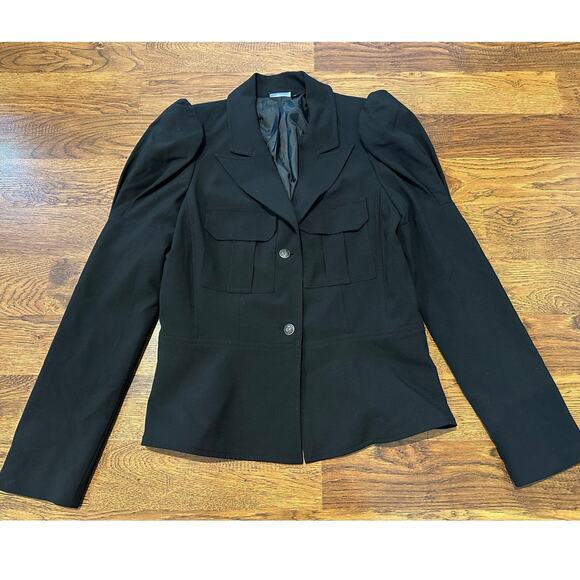 Allen B Schwartz Lux Military Blazer - Black - Size Medium Chic Modern Fashion - Picture 1 of 9